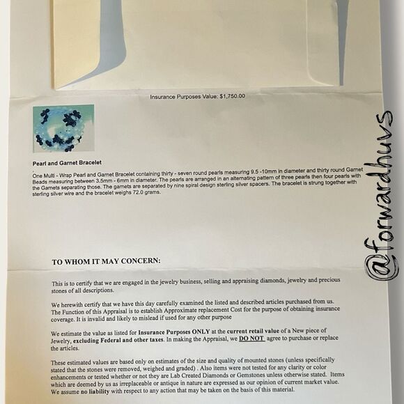 Freshwater Pearl & Garnet Bracelet – Sterling Wire – Appraised $1,795 (Insurance - Picture 11 of 14